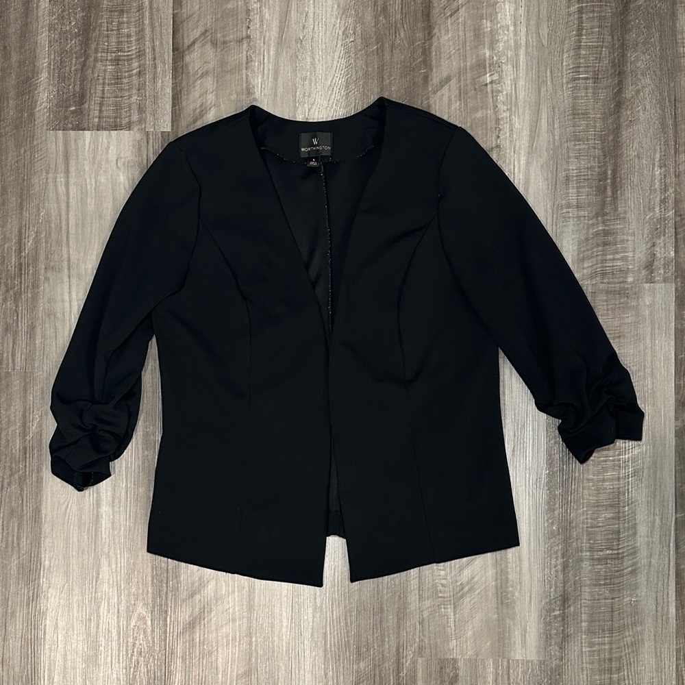 Worthington Classic Black No Button Cinch Sleeve Blazer - Large